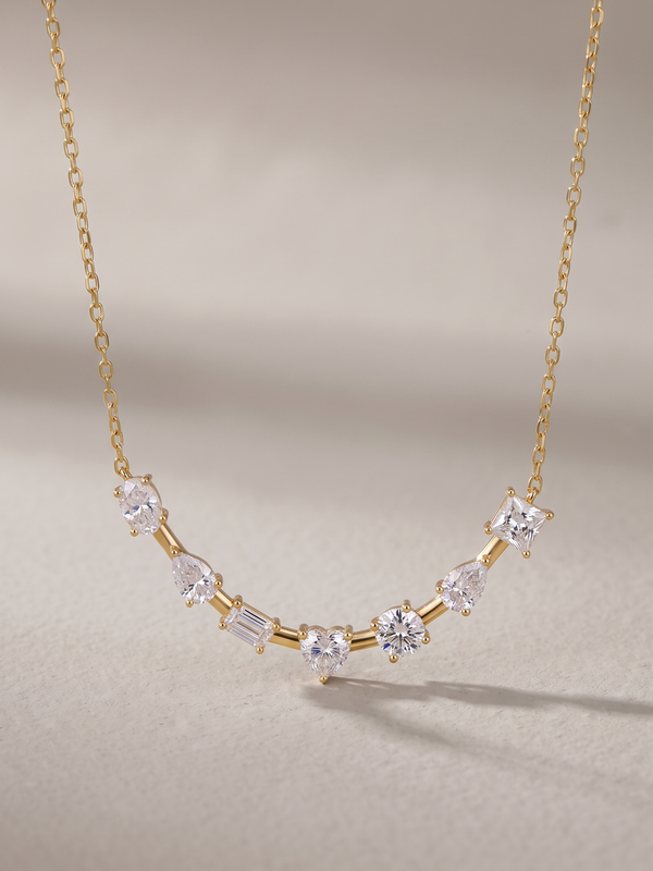 Seven-Stone Multi-Cut Curved Bar Necklace
