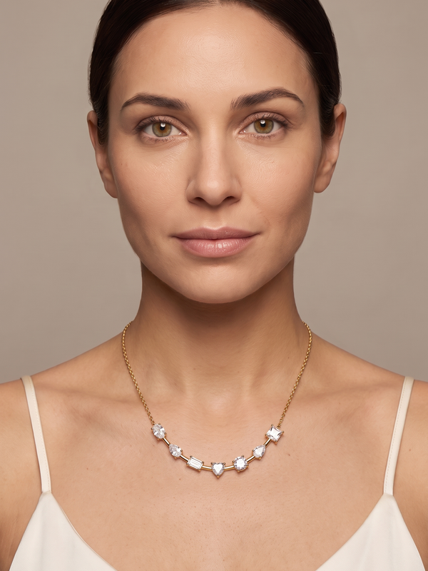Seven-Stone Multi-Cut Curved Bar Necklace
